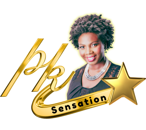 Regina Nunnally Artist image of a headshot with the letters PK and the word sensation on a gold ribbon with a gold star