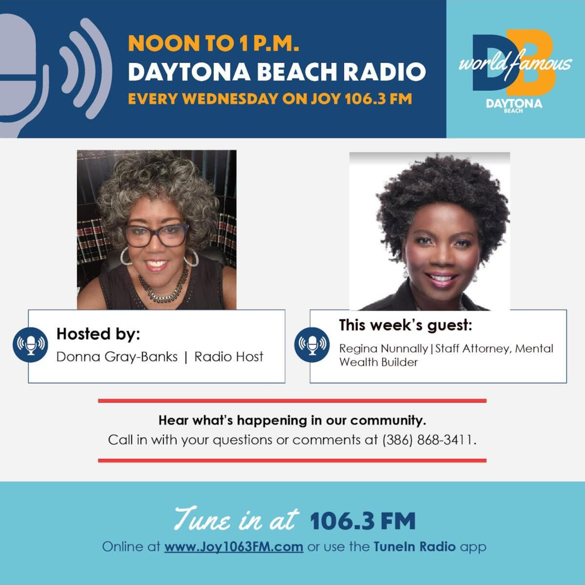 Decorative promotion for a Radio Talk show at Daytona Beach with Regina Nunnally & Radio host Donna Gray-Banks.