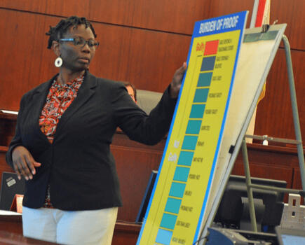 Regina Nunnally wearing a Blue t-shirt with the words "You should be Here" printed on the front and wearing sunglasses.